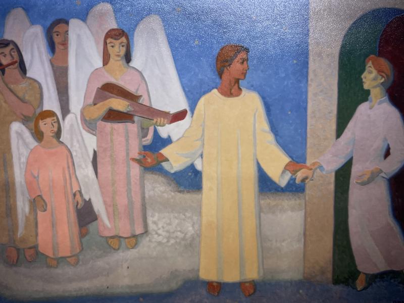 Paratiisin portilla. Fresko. Onni Oja 1955